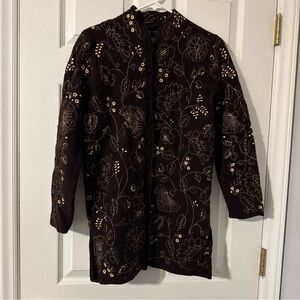 Carole Little Brown Wool-Embroidered Long Button Down Cardigan Size S